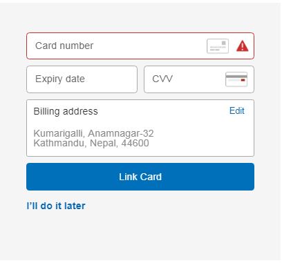 credit card information PayPal in Nepal